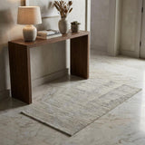 3' X 5' Ivory and Gray Abstract Hand Knotted Worn Faded Area Rug
