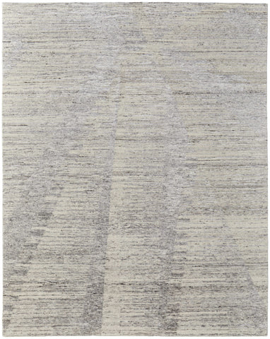4' X 6' Ivory and Gray Abstract Hand Knotted Worn Faded Area Rug