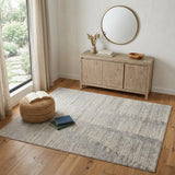 4' X 6' Ivory and Gray Abstract Hand Knotted Worn Faded Area Rug