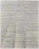 2' X 3' Ivory and Gray Abstract Hand Knotted Worn Faded Area Rug