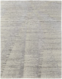 2' X 3' Ivory and Gray Abstract Hand Knotted Worn Faded Area Rug