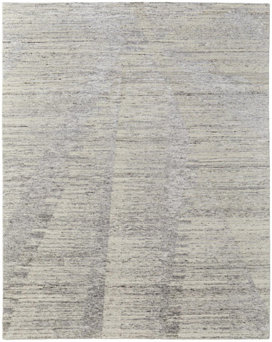 2' X 3' Ivory and Gray Abstract Hand Knotted Worn Faded Area Rug