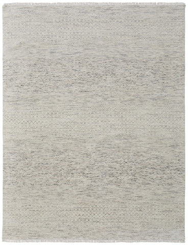 2' X 3' Ivory and Gray Wool Hand Knotted Area Rug With Fringe