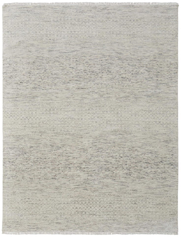 2' X 3' Ivory and Gray Wool Hand Knotted Area Rug With Fringe