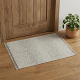 2' X 3' Ivory and Gray Wool Hand Knotted Area Rug With Fringe