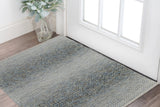 2' X 3' Ivory Blue and Brown Wool Hand Knotted Area Rug With Fringe