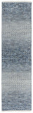 12' Ivory Gray and Blue Wool Hand Knotted Runner Rug With Fringe