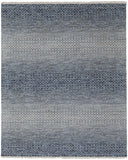 2' X 3' Ivory Gray and Blue Wool Hand Knotted Area Rug With Fringe