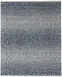 2' X 3' Ivory Gray and Blue Wool Hand Knotted Area Rug With Fringe