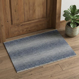 2' X 3' Ivory Gray and Blue Wool Hand Knotted Area Rug With Fringe