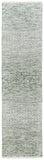 10' Ivory and Green Wool Hand Knotted Runner Rug With Fringe