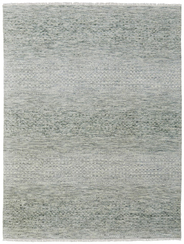 2' X 3' Ivory and Green Wool Hand Knotted Area Rug With Fringe