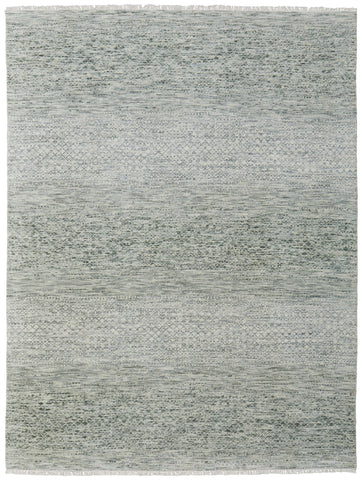 2' X 3' Ivory and Green Wool Hand Knotted Area Rug With Fringe