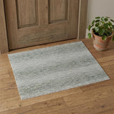 2' X 3' Ivory and Green Wool Hand Knotted Area Rug With Fringe