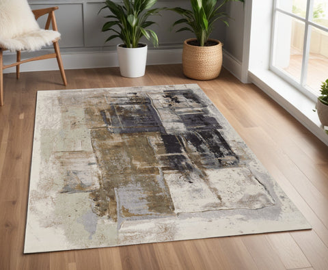 4' X 6' Gray Black and Brown Abstract Power Loom Area Rug