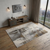 4' X 6' Ivory Gray and Brown Abstract Power Loom Area Rug