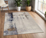 4' X 6' Ivory Blue and Brown Abstract Power Loom Area Rug