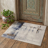 2' X 3' Ivory Blue and Brown Abstract Power Loom Area Rug