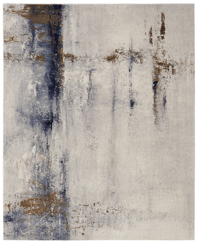 2' X 3' Ivory Blue and Brown Abstract Power Loom Area Rug