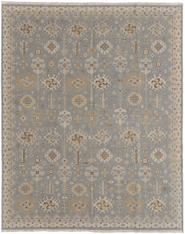 4' X 6' Gray and Ivory Wool Oriental Hand Knotted Area Rug With Fringe