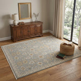 4' X 6' Gray and Ivory Wool Oriental Hand Knotted Area Rug With Fringe