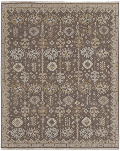 4' X 6' Tan and Brown Wool Oriental Hand Knotted Area Rug With Fringe