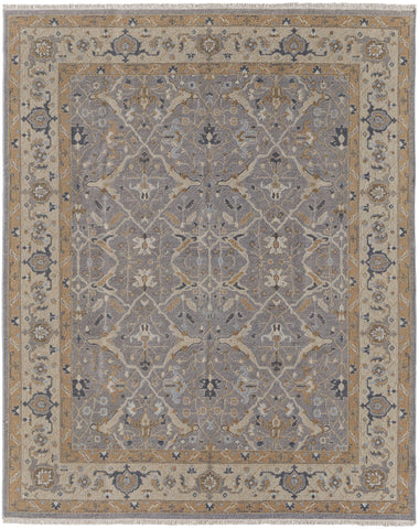 2' X 3' Tan and Gray Wool Oriental Hand Knotted Area Rug With Fringe