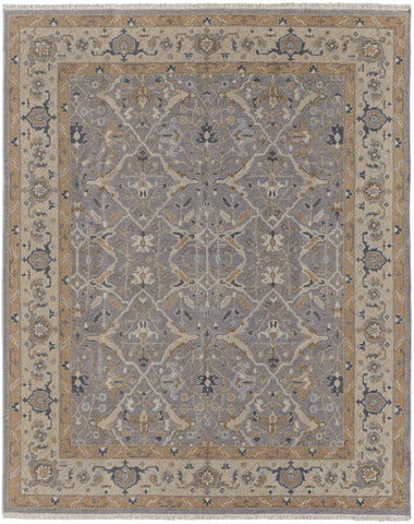 2' X 3' Tan and Gray Wool Oriental Hand Knotted Area Rug With Fringe