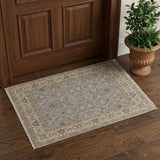 2' X 3' Tan and Gray Wool Oriental Hand Knotted Area Rug With Fringe