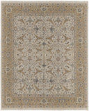 2' X 3' Ivory Gray and Tan Wool Oriental Hand Knotted Area Rug With Fringe