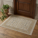 2' X 3' Ivory Gray and Tan Wool Oriental Hand Knotted Area Rug With Fringe