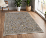 4' X 6' Gray and Brown Wool Oriental Hand Knotted Area Rug With Fringe