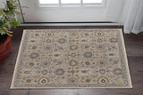 2' X 3' Tan Brown and Gray Wool Oriental Hand Knotted Area Rug With Fringe