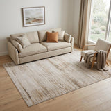5' X 8' Ivory and Tan Abstract Power Loom Worn Faded Area Rug