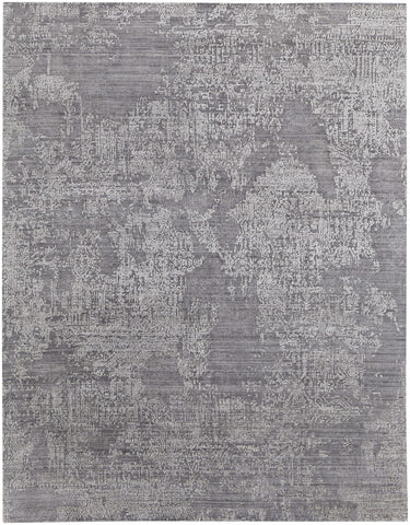 3' X 5' Gray And Silver Abstract Hand Woven Distressed Area Rug