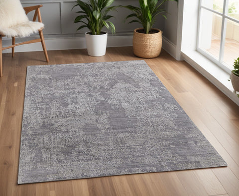4' X 6' Gray And Silver Abstract Hand Woven Distressed Area Rug