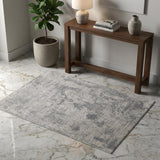 3' X 5' Gray and Silver Abstract Hand Woven Worn Faded Area Rug