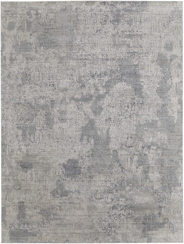 3' X 5' Gray and Silver Abstract Hand Woven Worn Faded Area Rug