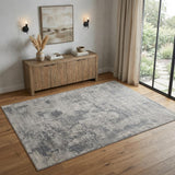 4' X 6' Gray and Silver Abstract Hand Woven Worn Faded Area Rug
