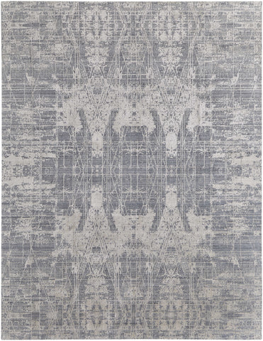 4' X 6' Gray and Silver Abstract Hand Woven Worn Faded Area Rug