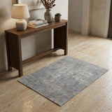 3' X 5' Gray and Silver Abstract Hand Woven Worn Faded Area Rug