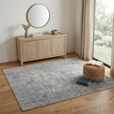 4' X 6' Gray and Silver Abstract Hand Woven Worn Faded Area Rug