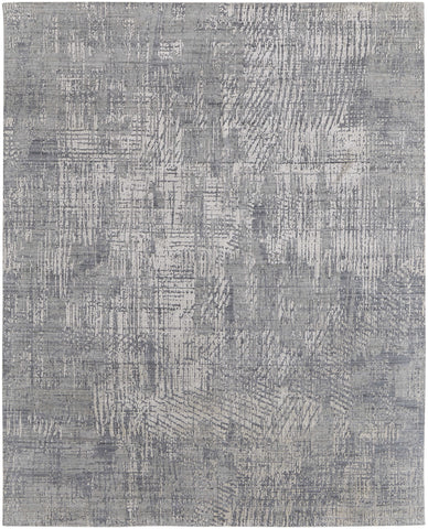 4' X 6' Gray and Silver Abstract Hand Woven Worn Faded Area Rug