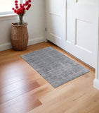 3' X 5' Gray and Silver Abstract Hand Woven Worn Faded Area Rug