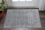 2' X 3' Gray and Silver Abstract Hand Woven Worn Faded Area Rug