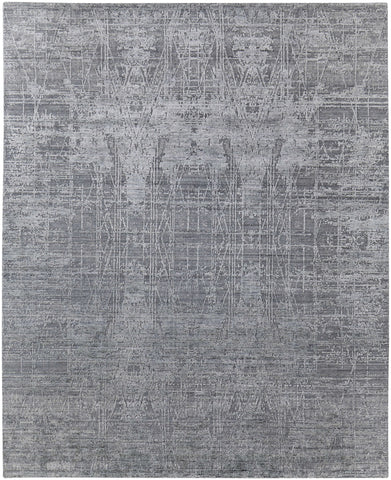 2' X 3' Gray and Silver Abstract Hand Woven Worn Faded Area Rug