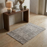 3' X 5' Gray and Silver Abstract Hand Woven Worn Faded Area Rug