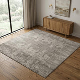 4' X 6' Gray and Silver Abstract Hand Woven Worn Faded Area Rug