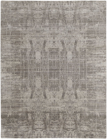 2' X 3' Gray and Silver Abstract Hand Woven Worn Faded Area Rug