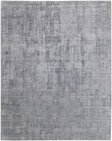 4' X 6' Light Blue and Silver Abstract Hand Woven Worn Faded Area Rug